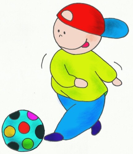 grafika chłopiec kopiący piłkę