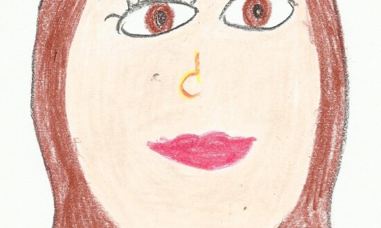 portret kobiety narysowany przez dziecko